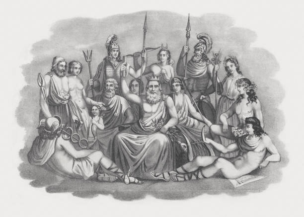 Gods of Greek Mythology, lithograph, published in 1852 The gods of Greek Mythology. Lithograph, published in 1852. appolon stock illustrations