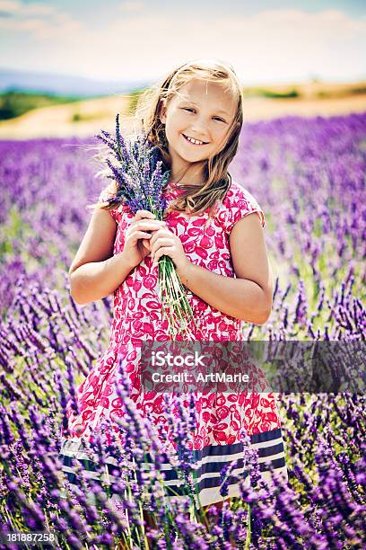 Nel Campo Di Lavanda - Fotografie stock e altre immagini di Bambine femmine - Bambine femmine, Colore lavanda, Francia