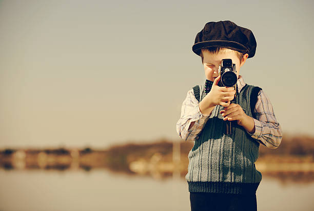 retro videographer stock photo