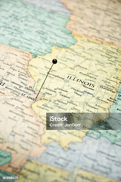 Macro Road Map Of St Louis Missouri And Illinois Border Stock Photo - Download Image Now