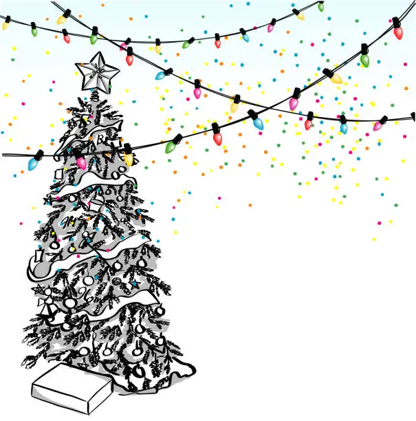 Vector illustration of Christmas Lights And Tree Background