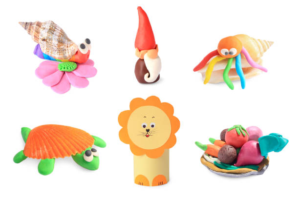 istock Set with different child's crafts made of plasticine on white background 1818894406