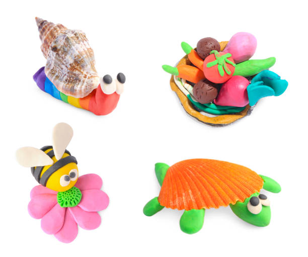 istock Set with different child's crafts made of plasticine on white background 1818894411