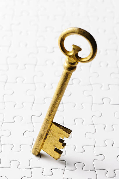 chave está na quebra-cabeça. - business relationship skeleton key key puzzle - fotografias e filmes do acervo