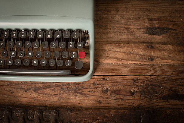 imagem a cores de teal, vintage de máquina de escrever manual, com espaço para texto - typewriter key typewriter keyboard blue typebar imagens e fotografias de stock