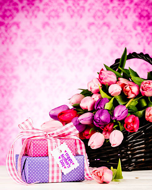 Mother's Day Basket with Tulips and Gifts