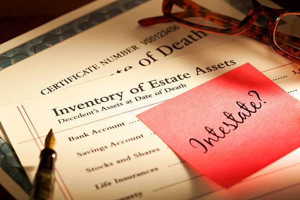 Dying Intestate "Perhaps the worst decision we can all make is to die death certificate without leaving a valid Last Will & Testament. That is to die Intestate. if you own more wealth in the form of property, possessions and financial products than the debts you owe. The inheritance of your Estate Assets are then distributed according to the law, rather than to whom you may have chosen to Will them to. In the worst case scenario if there are no persons legally qualifying, that remain alive, your assets could belong to the State. A case of Bona Vacantia." Intestate Probate stock pictures, royalty-free photos & images