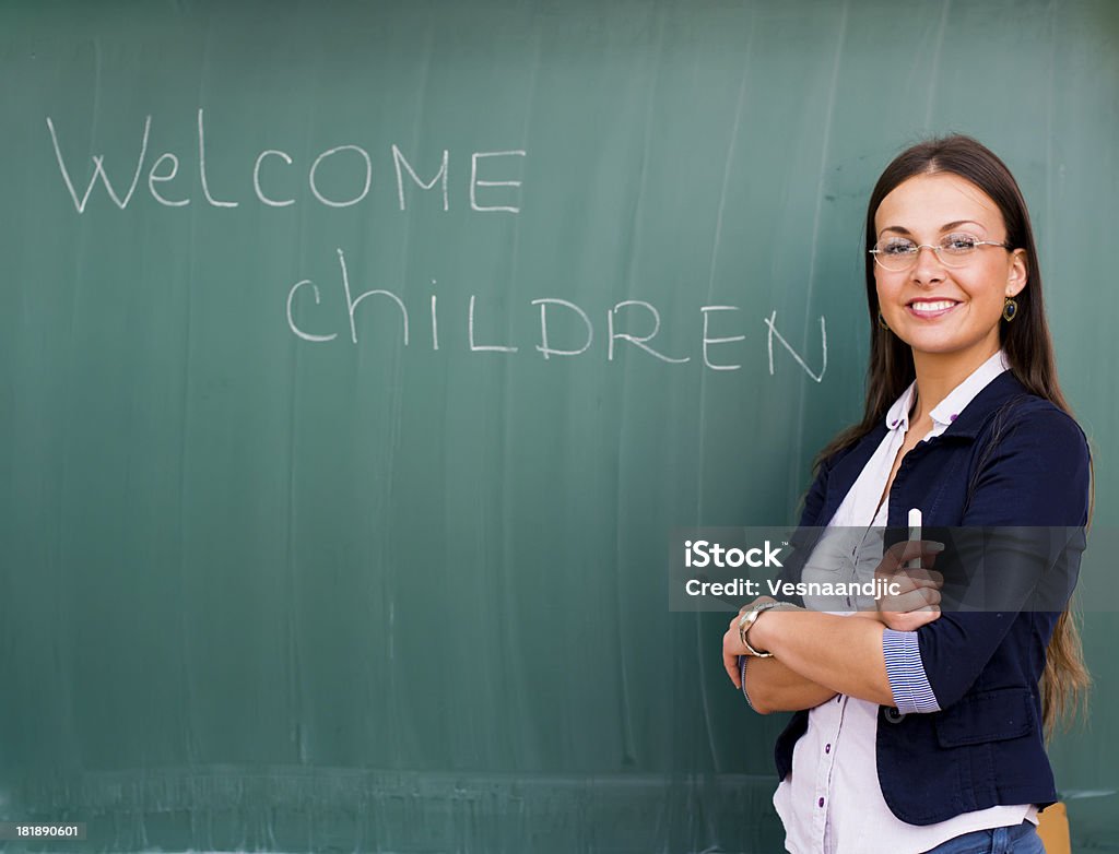 Kinder herzlich willkommen! - Lizenzfrei Schreibtafel Stock-Foto
