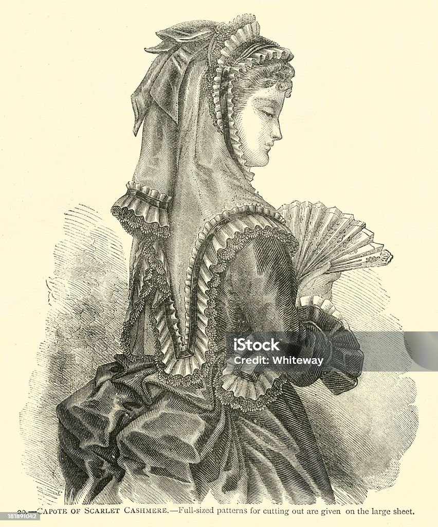 ファッション 19 世紀のカポーティスカーレットのカシミヤ - 1873年のロイヤリティフリーストックイラストレーション