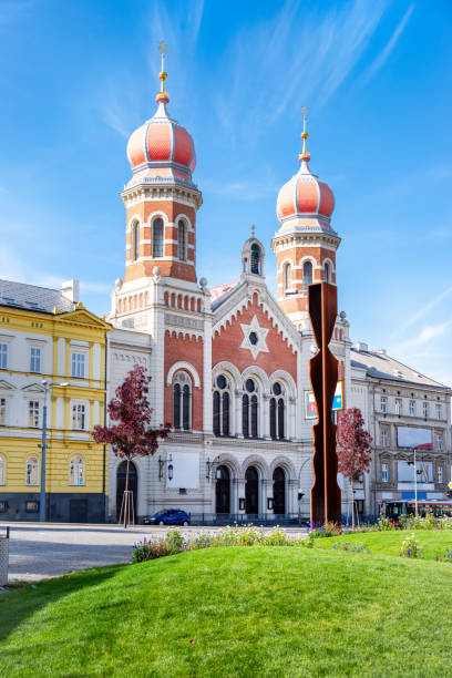 View of the Great Synagogue in Pilsen. It is the second largest synagogue in Europe. Pilsen, West Bohemia, Czech Republic View of the Great Synagogue in Pilsen. It is the second largest synagogue in Europe. Pilsen, West Bohemia, Czech Republic pilsen stock pictures, royalty-free photos & images