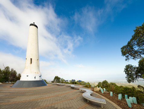 The lookout area on the summit of Mount Lofty, overlooking South Australia's capital city, Adelaide.  The obelisk monument on the summit is dedicated to Matthew Flinders, and was unveiled in 1902.
