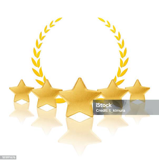 Foto de Laurel De Ouro Com Cinco Estrelas e mais fotos de stock de Dourado - Descrição de Cor - Dourado - Descrição de Cor, Estrela - Espaço, Formato de Estrela