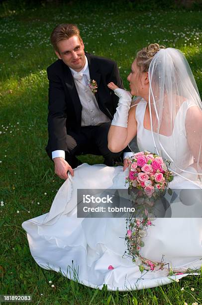 Hochzeit Kiss Für Den Bräutigam Stockfoto und mehr Bilder von Abendkleid - Abendkleid, Anzug, Blumenbouqet