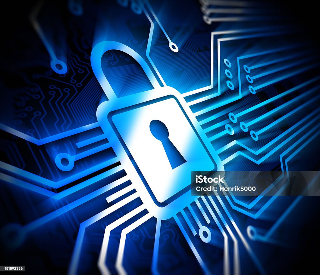 Cyber conceito de segurança com Fechadura - Foto de stock de Androide royalty-free