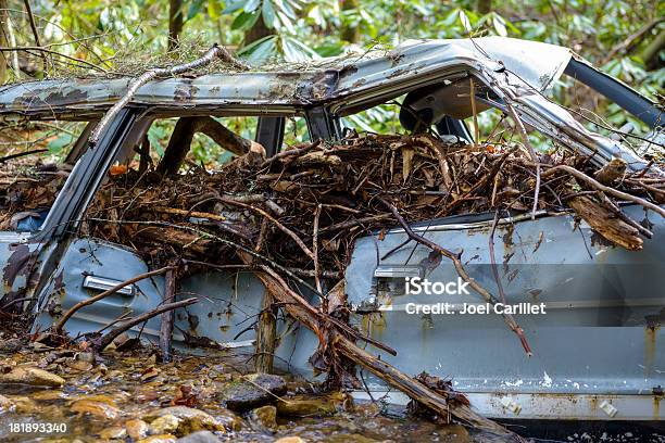 Flood Debris On Car Abandoned In Tennessee Stock Photo - Download Image Now - Appalachia, Appalachian Mountains, Flood