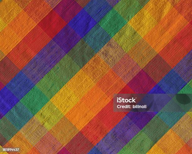 Brightly Colored Plaid Silk Fabric Stock Photo - Download Image Now - Plaid, Brightly Lit, 1960-1969