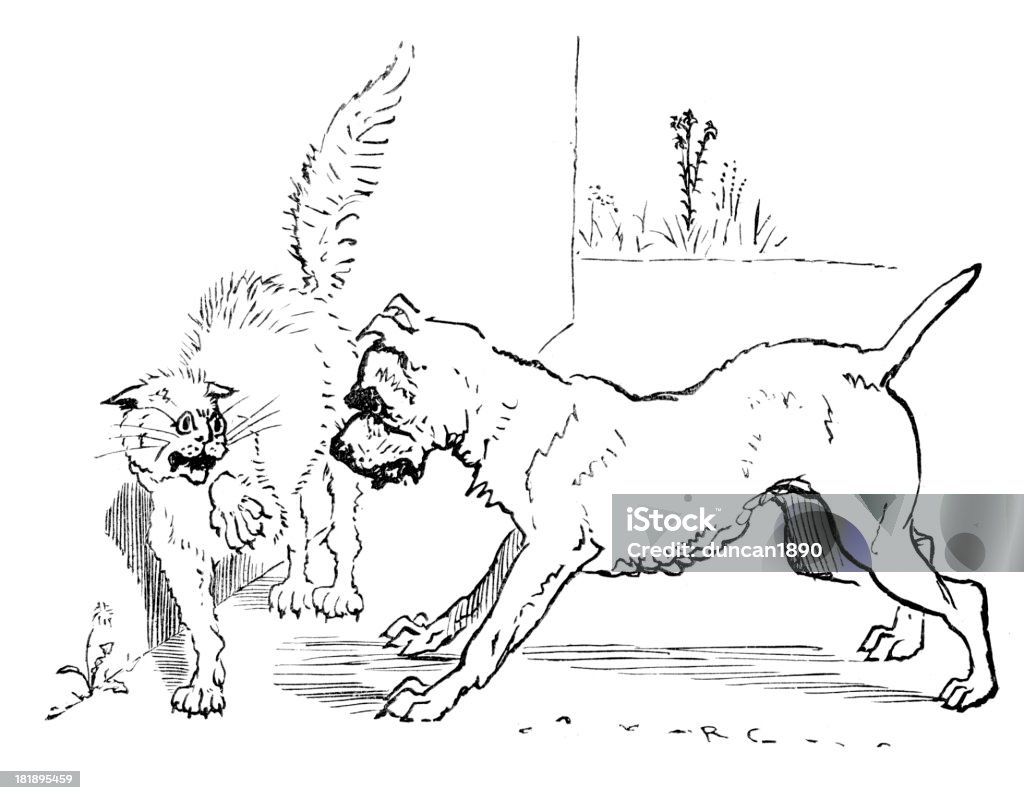 犬猫のを心配している - 19世紀のロイヤリティフリーストックイラストレーション