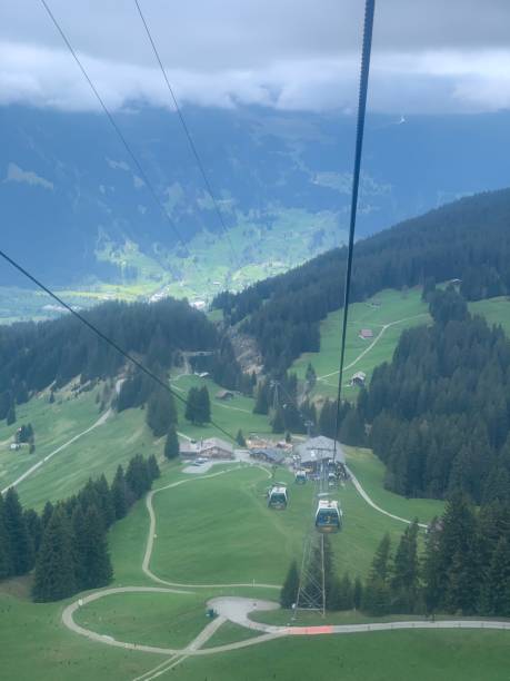 istock a ski lift going down a grassy slope next to some hills 1818963292