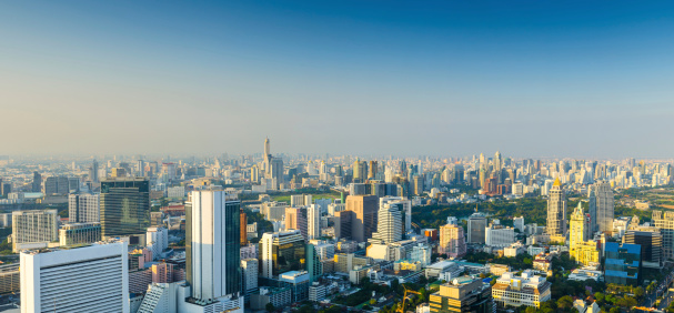 Panoramic view of urban landscape in Bangkok Thailand at high rise building