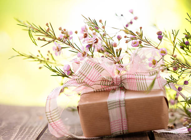 istock Beautiful fresh flower bouquet with a gift box 181897592