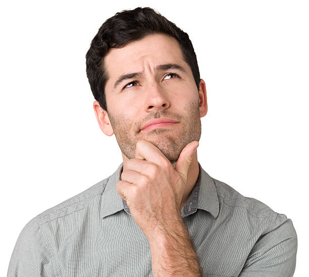 istock Pensive Young Man, Hand On Chin, Looking Up 181897753