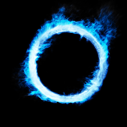 Abstract Energy Ring portal effect. perfect for overlay or logos. Energy particle flowing within a ring and bursting with flames or plasma. 3D render
