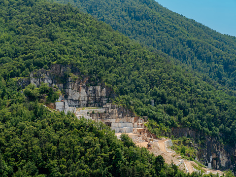 View on Apuan Alps in Italy where the Carrara marbles is mined in many quarries in the area