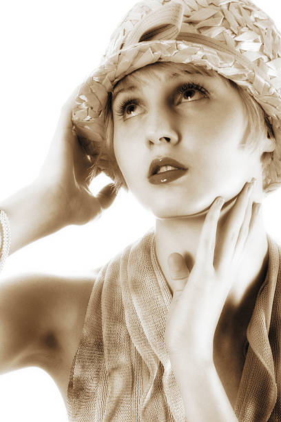 Soft Portrait young woman (nineteen) in a period hat. Portrait softened and colorized noah young stock pictures, royalty-free photos & images