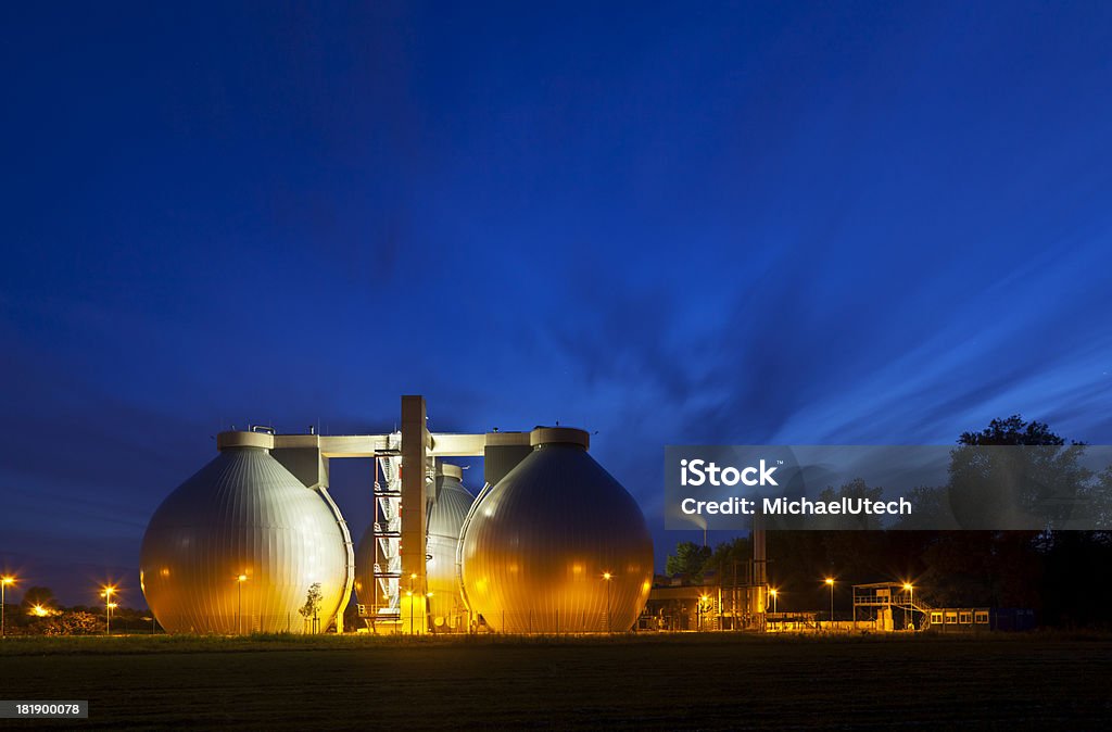 Sewage Plant At Night A sewage treatment plant with illumination and night blue sky.You can find more of my industrial shots here: Sewage Treatment Plant Stock Photo