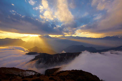 beautiful sunset on Cattle Mountain of Sichuan China