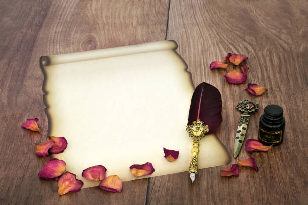 istock Parchment Paper Scroll with Rose Petals for Valentines Love Letter 1819003938