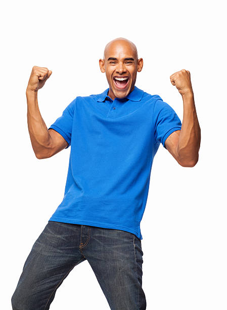 istock Ecstatic Man Cheering With Clenched Fists - Isolated 181901010