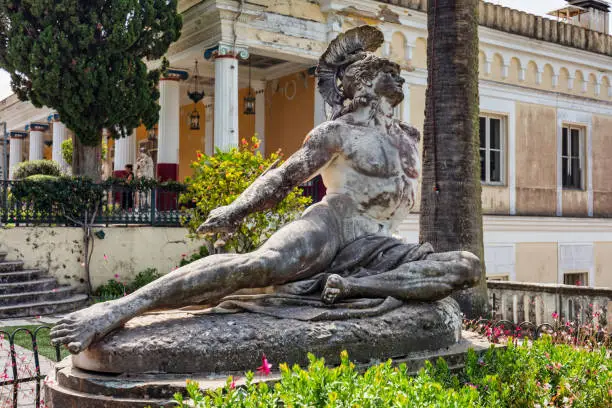 Achilleion palace in Corfu Island, Greece, built by Empress of Austria Elisabeth of Bavaria, also known as Sisi. The Achilleion palace in Corfu, Greece.