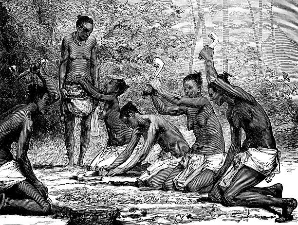 African women working in field African women working in field drawing of slaves working stock illustrations