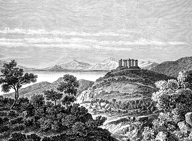 illustrations, cliparts, dessins animés et icônes de temple grec ruines sur la colline, avec paysage - classical greek greek culture roman greece