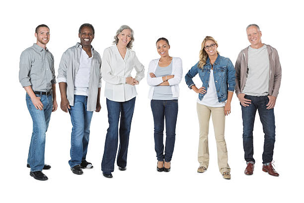 istock Group of people of different races standing in row 181901936