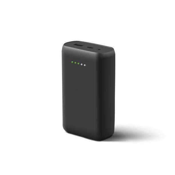 istock Black portable, modern battery, power bank 3d. For the concepts of charging electric devices, energy, mobility, and new technologies. Vector 1819031602