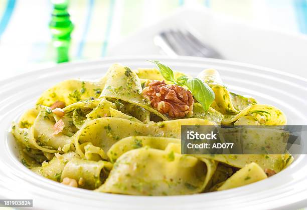 Tagliatelle Pasta With Pesto Stock Photo - Download Image Now - Tagliatelle, Autumn, Basil