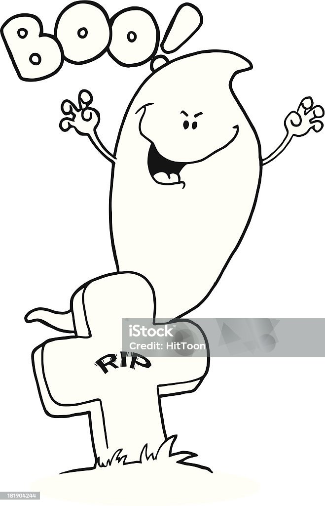 Black and White Scary Ghost Behind A Tombstone With Text Similar Illustrations: Black And White stock vector