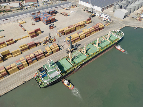 Cargo ship entering the international port.