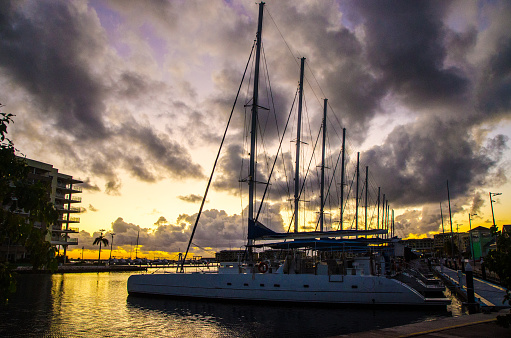 Catamarans at  the Varadero marina during sunset