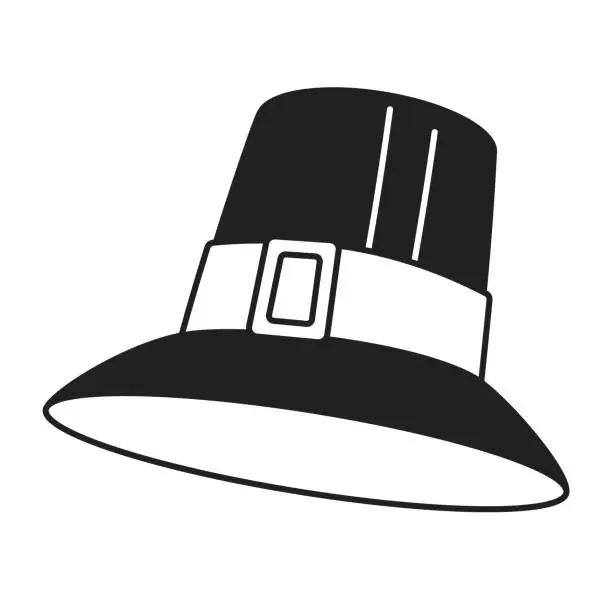 Vector illustration of Pilgrim hat black and white 2D cartoon object
