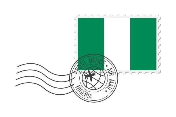 Vector illustration of Nigeria postage stamp. Postcard vector illustration with Nigerian national flag isolated on white background.