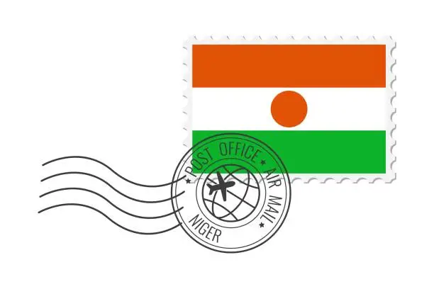 Vector illustration of Niger postage stamp. Postcard vector illustration with Nigerian national flag isolated on white background.