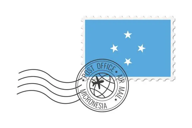 Vector illustration of Micronesia postage stamp. Postcard vector illustration with Micronesian national flag isolated on white background.