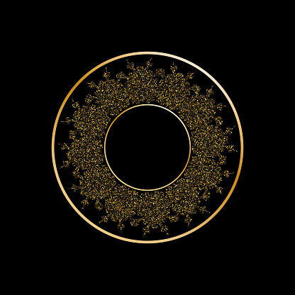 Gold vector circle frame design glitter gold fine dust particles on dark background
