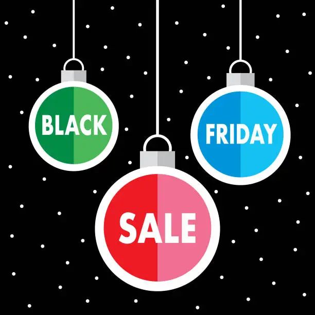 Vector illustration of Black Friday Hanging Christmas Ornaments