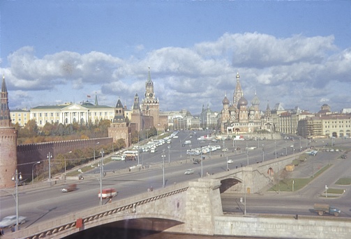 Moscow, Russia, Soviet Union, 1966. Kremlin Wall with Red Square in Moscow.