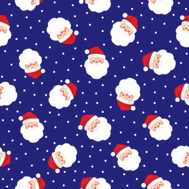 Vector illustration of Cute Fuzzy Santa Claus Faces Seamless Pattern