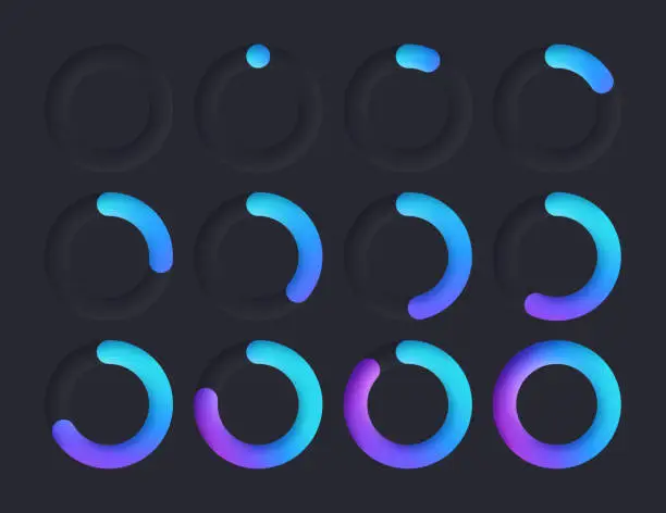 Vector illustration of Progress Percentage Circle Neumorphic Design Elements